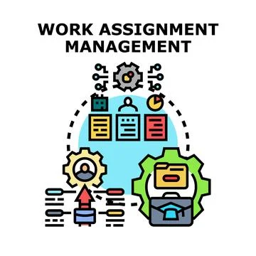 Work assignment management solution providing organization efficiency Stock Illustration