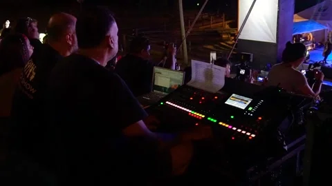 Work of Audio Technicians Console with Beautiful Lights Stock Footage 247066217