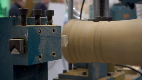 The work of the automatic turning lathe on wood. Manufacture of balusters Stock Footage 112161529