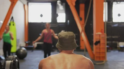 Work of back muscles of man during rowing workout in gym Stock Footage 90467321