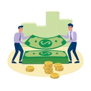 The work of the banking system. Employees men make cumulative operations with Stock Illustration