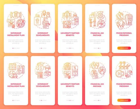 Work-based learning projects onboarding mobile app page screens set Illustrazione stock