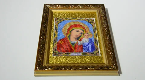 Work by a bead  in a frame,executed  with a cardboard Video stock 33794166