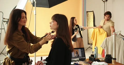 Work behind the scenes of professional photography in the studio. Stock Footage 279913450
