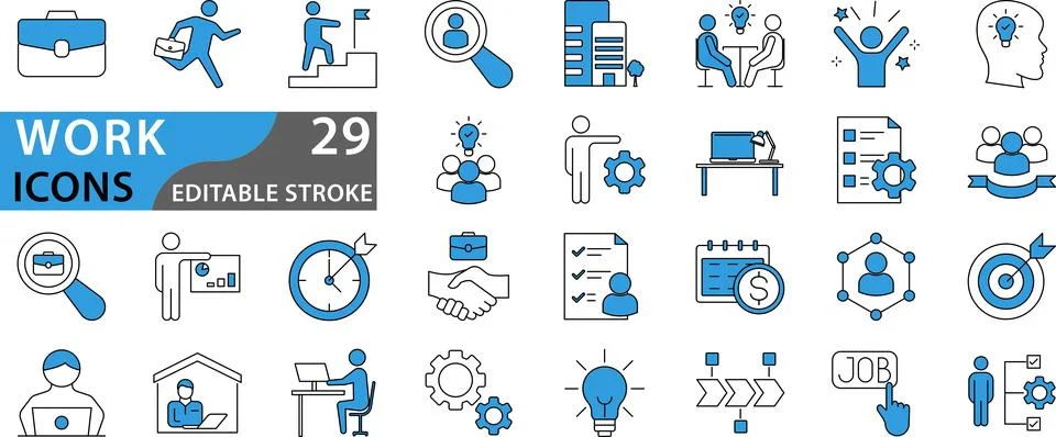 Work Blue icon set Stock Illustration