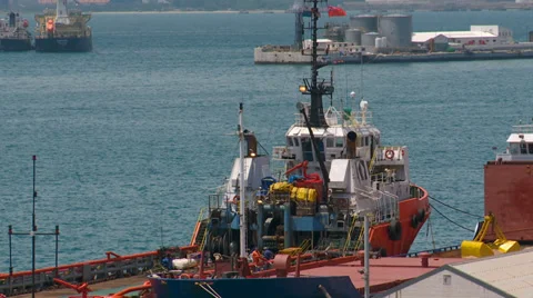 Work boat in Gibraltar harbor 動画素材 29534315