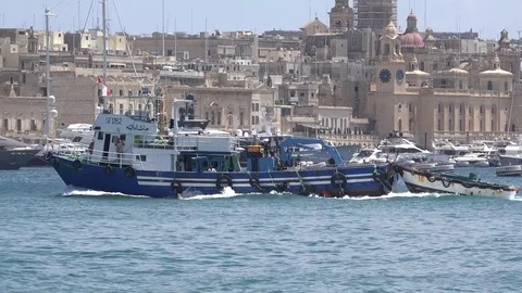 WORK BOATS IN MALTA Stock Footage 78302258