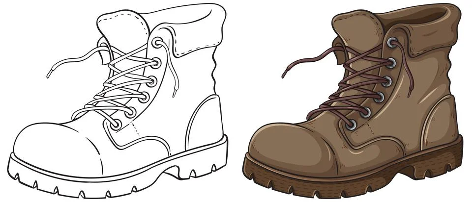Work Boot Vector Illustration with Color and Outline Versions Illustrazione stock
