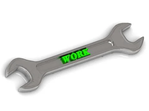 WORK bright volume letter on silver key instrument on white background Stock Illustration