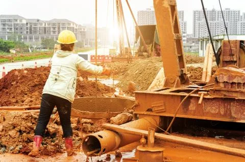 Work on the building site workers Stock Photos