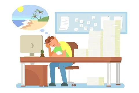 Work burnout concept vector flat style design illustration Stock Illustration
