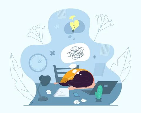 Work burnout vector tired office stressed woman イラスト素材