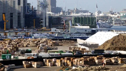 Work on a busy construction site Stock Footage 82063955