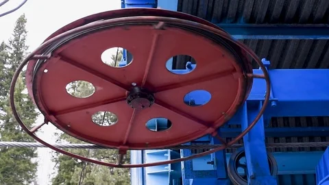 The work of the cable car . End rail mechanism of the cable car in action. Stock Footage 109416968