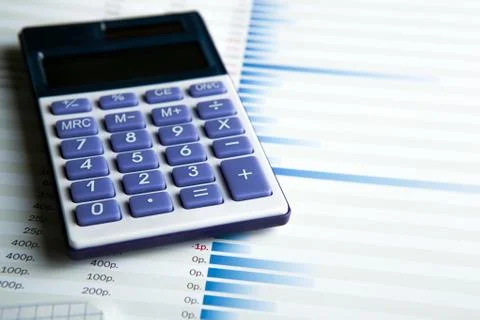Work on the calculator and papers Foto stock