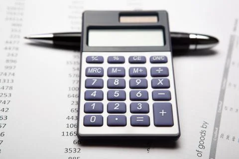 Work on the calculator and papers Foto stock