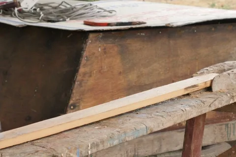 Work carpenter in the workshop. Electric Planer. Stock Footage 65007967