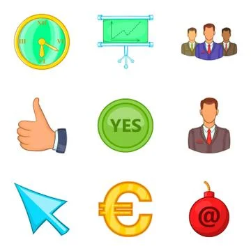Work case icons set, cartoon style Illustrazione stock