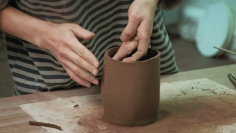 The work of a ceramist. making pottery Stock Footage 128216986