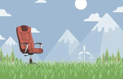 Work chair in summer meadow vector flat illustration. Gaming chair, office chair Stock Illustration