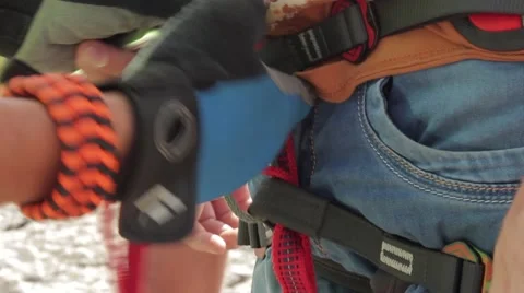 Work with climbing equipment Stock Footage 53780487