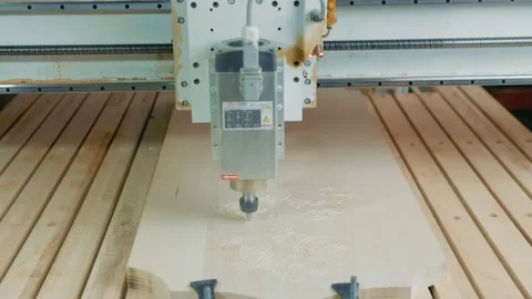 Work of a CNC woodworking machine Stock Footage 165683777
