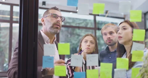 Work colleagues discussing startup project ideas. Team of caucasian busines.. Stock Footage 236837729