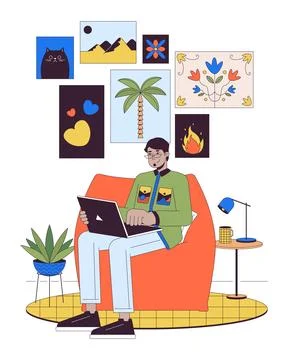 Work comfortable line cartoon flat illustration Illustrazione stock