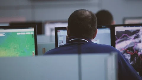 Work in the command center. Real-time situation monitoring Video stock 88442723