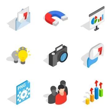 Work on computer icons set, isometric style Stock Illustration