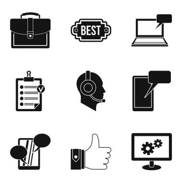Work computer icons set, simple style Illustrazione stock