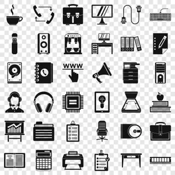 Work computer icons set, simple style Illustrazione stock