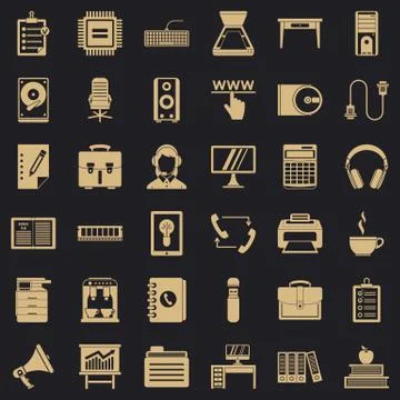 Work computer icons set, simple style Stock Illustration