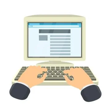 Work on the computer. Using a computer keyboard イラスト素材