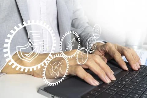 Work concept Protecting business data and planning work goals with automate.. Stock Photos