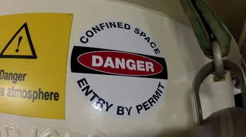 Work in confined space start with the sign.MP4 Stock Footage 11968670