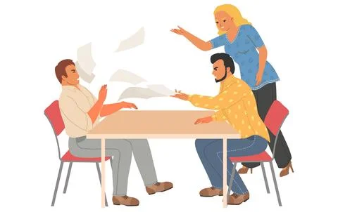 Work conflict flat vector cartoon angry employees Stock Illustration
