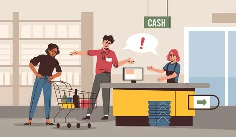 Work conflict. Toxic workplace environment, problem at supermarket checkout Stock Illustration