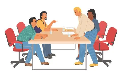 Work conflict vector arguing coworkers at table Stock Illustration