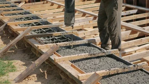 Work On The Construction Site To Pour The Foundation Concrete Under Pressure Stock Footage 84100474