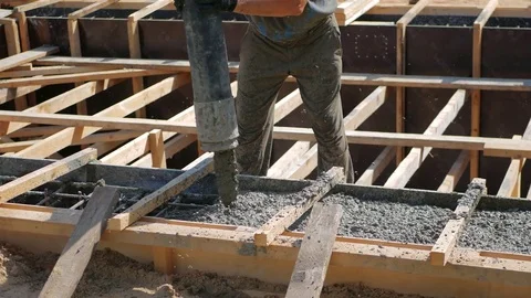 Work On The Construction Site To Pour The Foundation Concrete Under Pressure Video stock 84100951