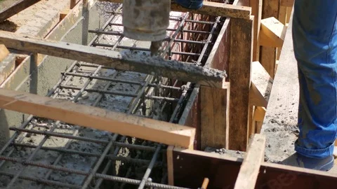 Work On The Construction Site To Pour The Foundation Concrete Under Pressure Stock Footage 84112872