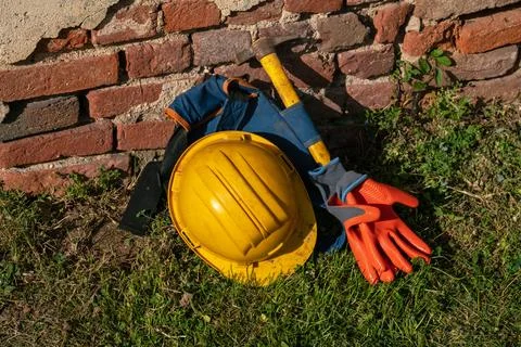 Work on construction sites, tools and individual protection Stock Photos