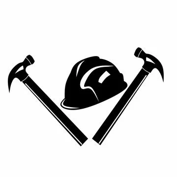 Work construction worker equipment, with helmet and hammer. Vector  库存插图