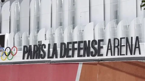 Work continues on Defense Arena, Olympic venue for Paris 2024 Games, París, FR - 스톡 동영상 277353961