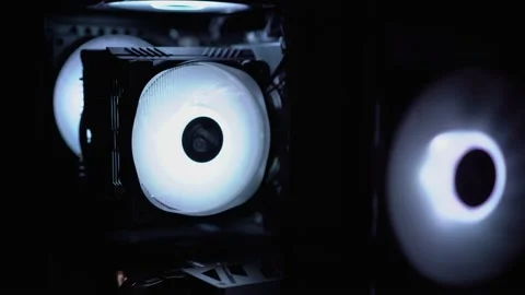Work of coolers for cooling the computer in white neon color Stock Footage 170272537