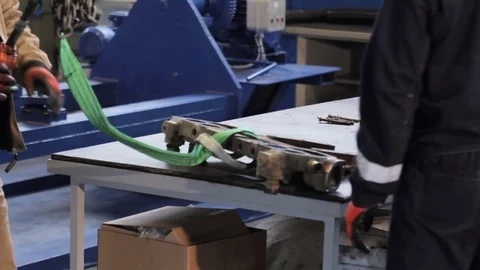 Work with a crane in the shop. worker raises the crane. working with crane in 스톡 동영상 78254583