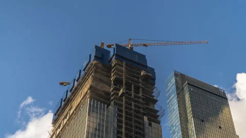 Work of cranes on the construction of high-rise buildings, time lapse Stock Footage 111016901