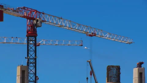 The work of cranes on the construction of a new terminal at Pulkovo Airport Stock Footage 92207966
