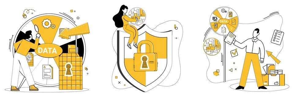 Work with data. Analyzing statistics is artisans touch in world financial dat Stock Illustration